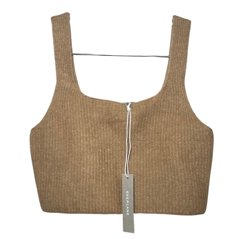 Everlane Cozy Stretch Tank Ribbed Knit Square Neck Camel Brown Cropped Size S